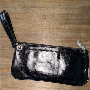 Hobo International Black Polished Leather Wristlet